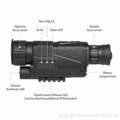 5-megapixel 5x40 Monocular Digital Night Vision Camera with 1.44-inch TFT LCD, 3.7V Power Supply
